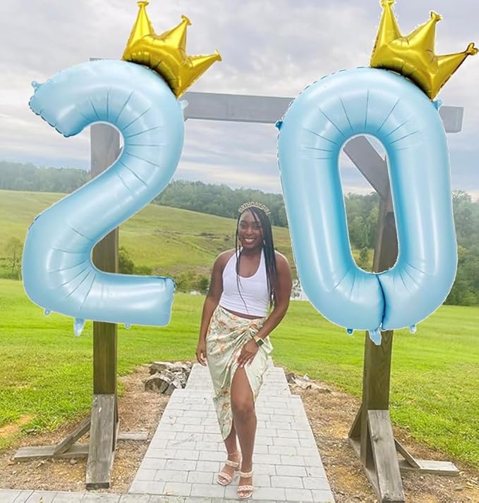 Giant Pale Blue 2 Number Crown Balloons 40 Inch Light Blue 2 Mylar Helium Large Crown Digital Balloon Baby Blue Birthday Numbers Balloons 2nd Birthday Kids Theme Party Decoration Supplies