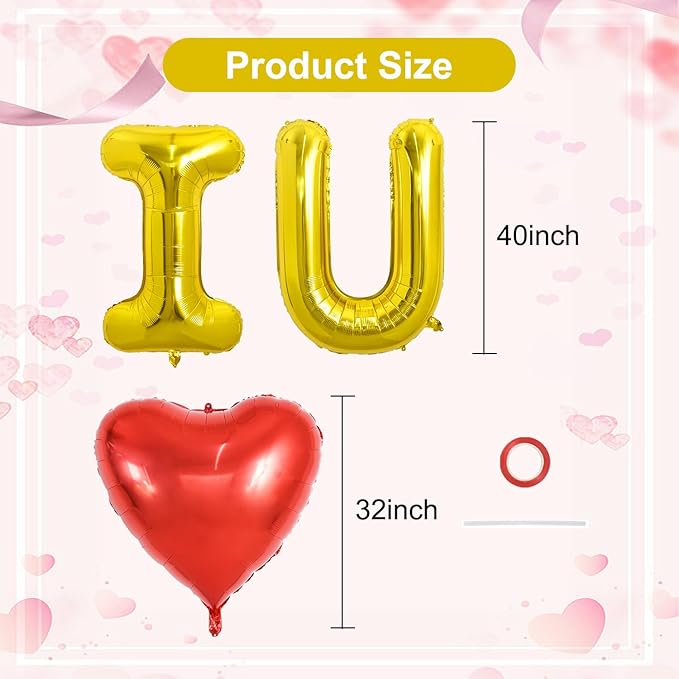 TONIFUL 40 Inch I Love You Foil Letter Balloons - Huge Heart Shaped Decoration for Valentine's Day, Wedding, Bridal Shower, Anniversary, Engagement Party Supplies (Gold, 3 Pcs)
