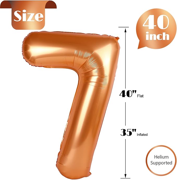 Orange 7 Balloon, Number Balloon 40 Inch, Orange Party Decorations, 7th Number Seven Birthday Decorations, Number 7