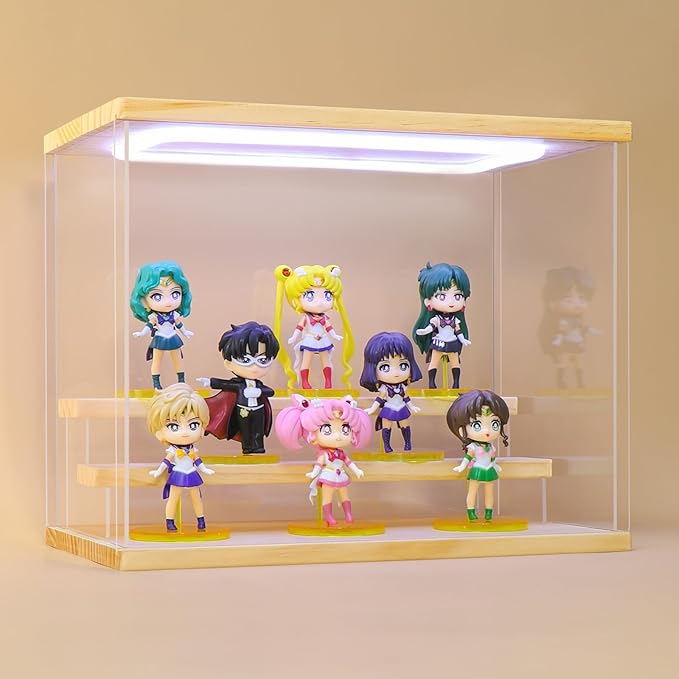 Clear Acrylic Display Case with LED Light for Figure Popmart Display-3 Tier Display Stand Dustproof Showcase Display Case for Collectibles(3 Tier-W*D*H-12.6"x7.5"x10.2"inches)