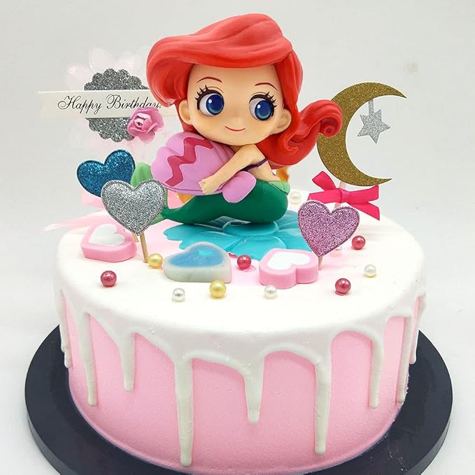 Little Mermaid Cake Topper with Seashells for Ariel Cake Decoration - Mermaid Figurines for Under the Sea Theme Princess Kids Birthday Party Supplies