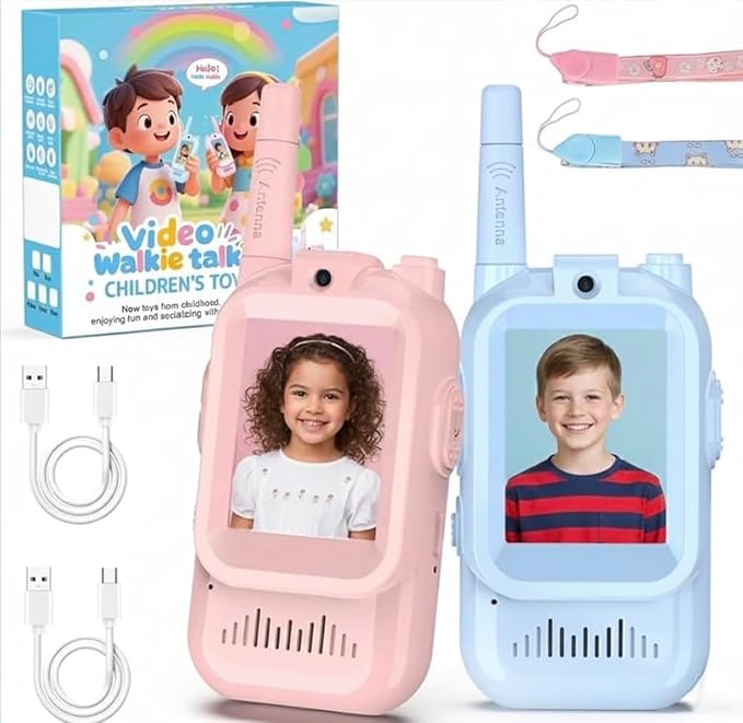 Kids Video Walkie Talkies 2 Pack Rechargeable Long Range Walkie Talkies for Kids with Video Intercom, Voice Effects & Camera, Toys Gift for Boys Girls Age 3-12, Indoor Outdoor Adventure