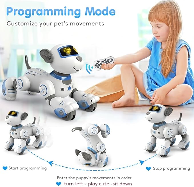 VATOS Remote Control Robot Dog Toy for Kids - Interactive Touch & Follow 17 Functions Robot Dog Pet, Programmable Smart Walking Puppy Intelligent Dancing Dog Robot Toys for Girls 3-12 Gifts