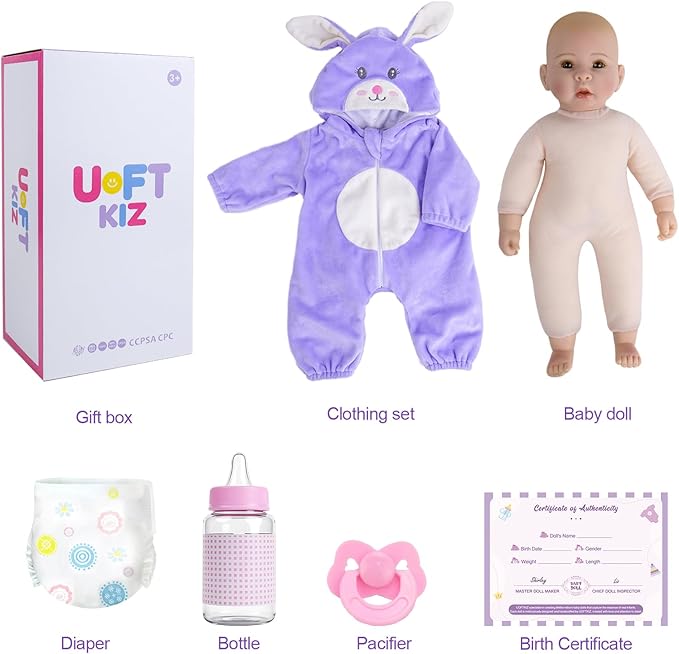 UOFTKIZ Real Life Baby Dolls - 17" Lifelike Baby Dolls, Soft Baby Doll with Open Eyes, Gifts for 3+ Years