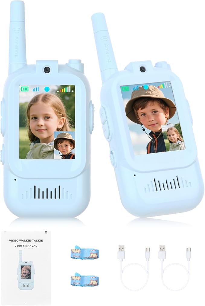 Pomya Video Walkie Talkies for Kids Pack of 2, Rechargeable Long Range Two Way Radios for Boys Girls Age 3-12, 2.0in Screen & Voice Changer for Outdoor Play, Camping