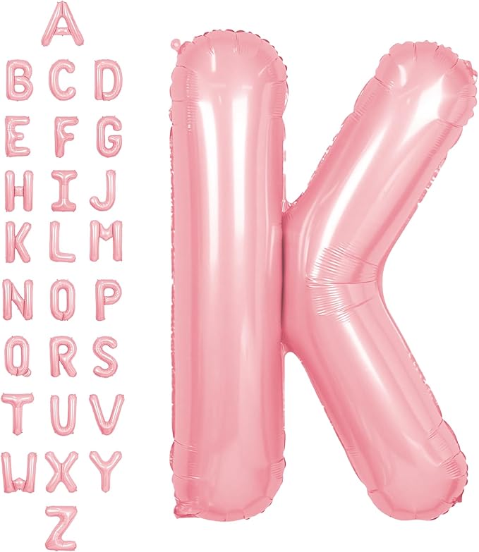 SUWEN 40 Inch Pink Large K Letter Balloons Big Foil Helium Letter Balloons A-Z Jumbo Mylar Happy Birthday Party Decorations for Girl Anniversary Party Supplies