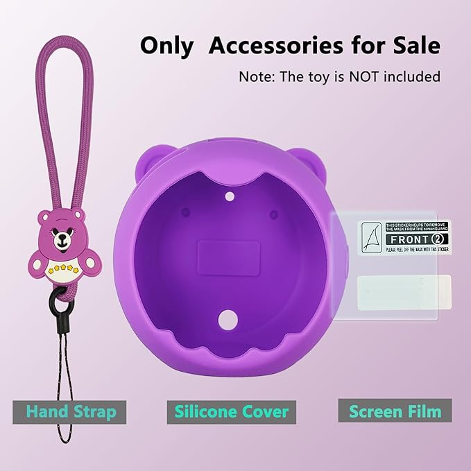Silicone Cover Case for Punirunes Interactive Digital Toy Squishy Characters Pet, Screen Protector for Punirunes Virtual Electronic Pets Accessories(Silicone Case and Lanyard) (Purple)