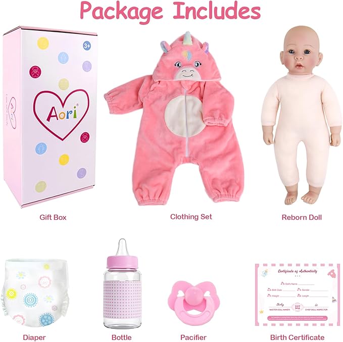 Aori 17 Inch Baby Dolls Realistic Doll with Ultra Real Life Soft Body & Pink Outfits for Girls 3+ | Pretend Play, Dress Up, Nursery Decor