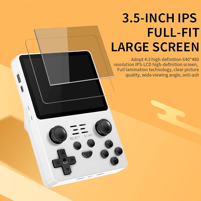 RGB20S Handheld Game Console Built-in 15,000 Games 64G 3.5 Inch IPS Screen Open Source System, Retro Games Consoles Classic Emulator (White)
