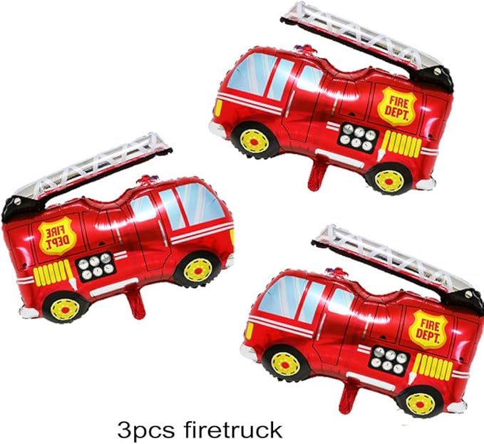 Fire Truck Party Supplies - Fireman Happy Birthday Banner, Paper Pom Pom Tissue Tassels, Firefighter Birthday Balloon, Fire Truck Party Decorations