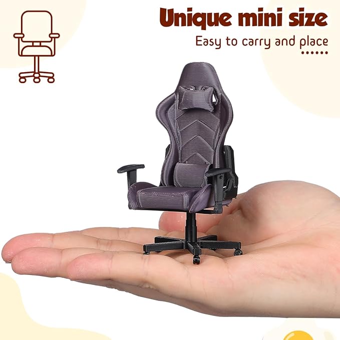 1:12 Scale Miniature Gaming Chair - Doll Computer Chair Model Decor Dollhouse Furniture Accessories for Gamer Collectors, Mini Office Decor & Micro Scene Prop