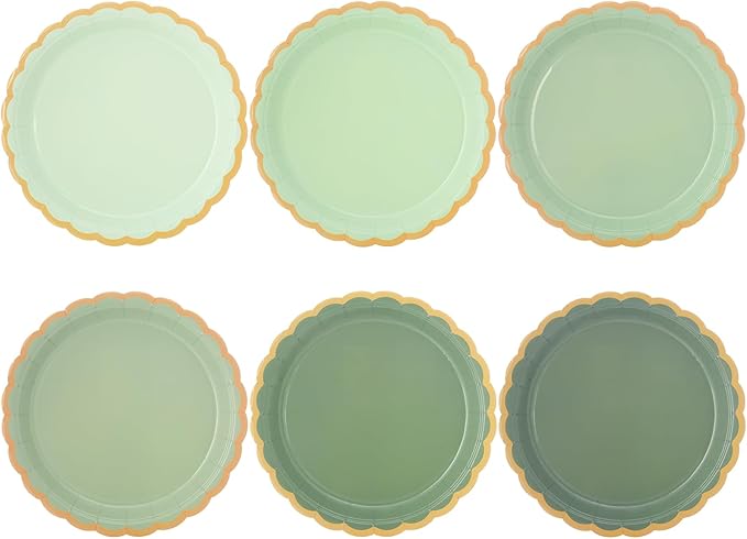 48 Pcs Sage Green Scalloped Party Paper Plates Disposable, 9" Cute Sage Green Dinner Baby Bridal Shower Dessert Birthday Paper Plate for Baby Shower Wedding Party Supplies