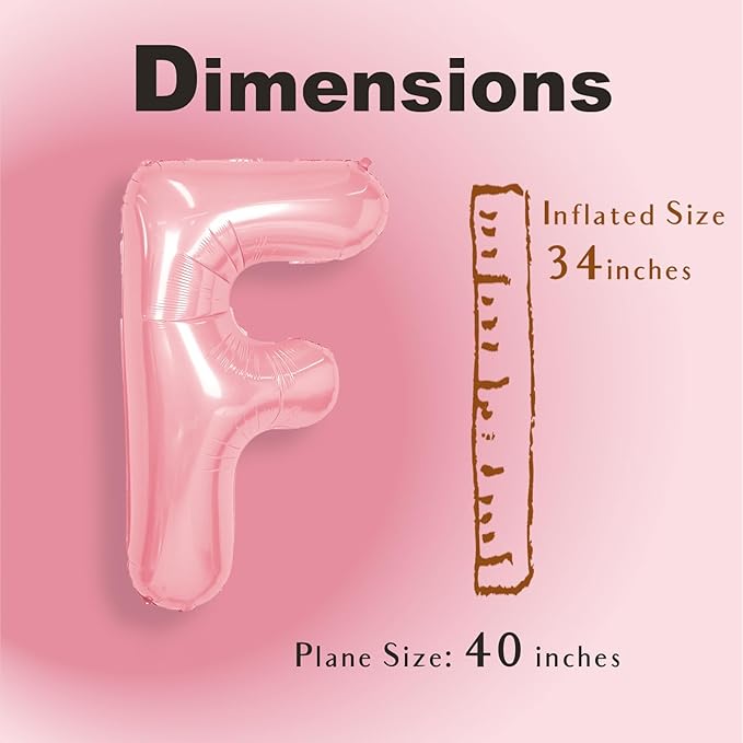 SUWEN 40 Inch Pink Large F Letter Balloons Big Foil Helium Letter Balloons A-Z Jumbo Mylar Happy Birthday Party Decorations for Girl Anniversary Party Supplies