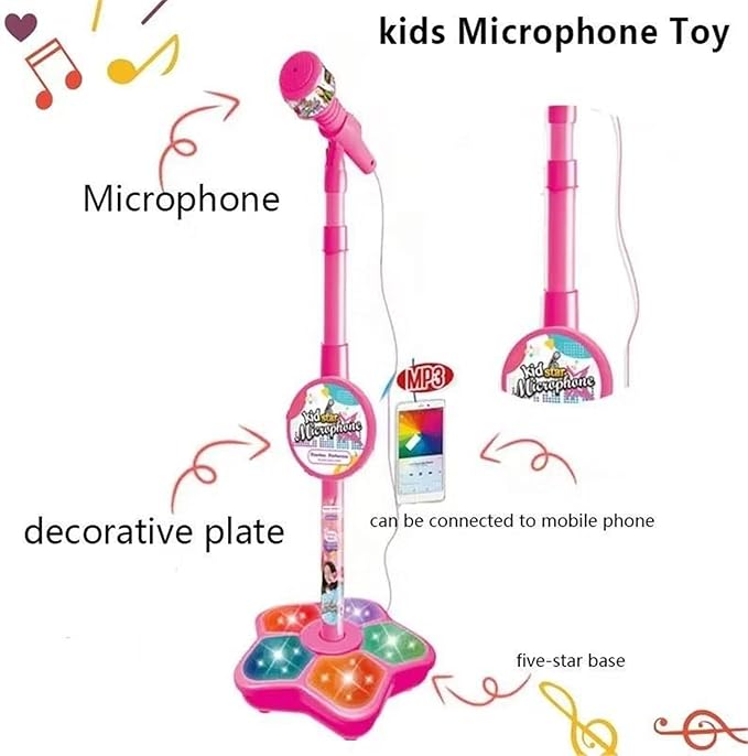 Toy Microphone with Stand, Colorful Adjustable Singing Machine, Connectable Portable Karaoke, Role Play & Educational Music Fun
