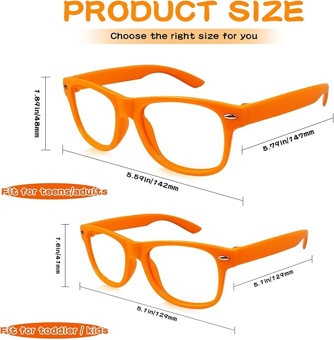 Pibupibu 8/20 Packs Kids/Adult Frame Only No Lens Orange Glasses Party Favors Supplies