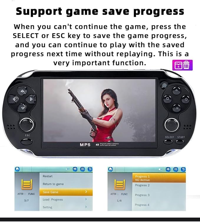 CZT Handheld Game Console 4.3 inch Double Joystick 8GB Build in 2200 Retro Game Video Game Console Arcade Multiple Emulator Mini Portable Game Player MP3/4 TV Out Gifts for Children/Men(Black)