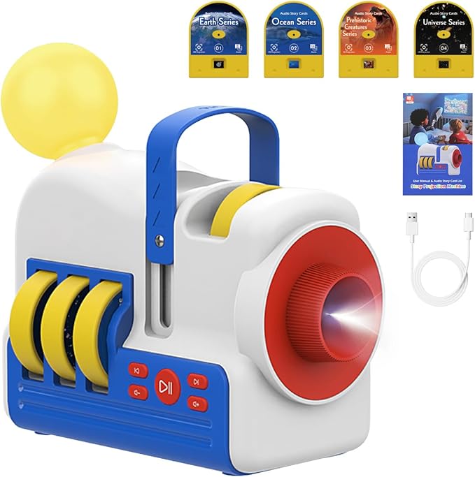 StoryBeam Projector Starter Set with 4 Story Cards, Built-in Audio Player, 9 Sleep Songs & Gradient Night Light, Gift Toy for Toddlers and Kids (Boys & Girls) Age 3+, Battery or USB Powered