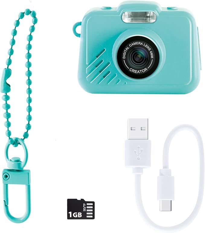 Photo Creator Mini’Cam Original Digital Camera - Turquoise; Customize with 6 Frames and 8 Built-in Color Filters; Compact; 1GB Micro-SD Card Included
