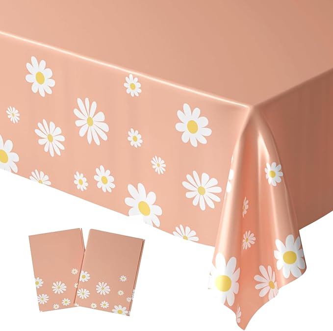 Blue Orchards Daisy Table Cover (Pack of 2) - 54"x108" XL - Boho Party Decorations, Baby Shower, Sunny and Floral Party Supplies, Daisy Theme Birthday Party