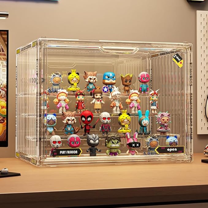 4 Tiers Clear Display Case for Figures, Acrylic Storage Organizers Box with Magnetic Door, Large Dustproof Showcase for Collectibles Action Figure