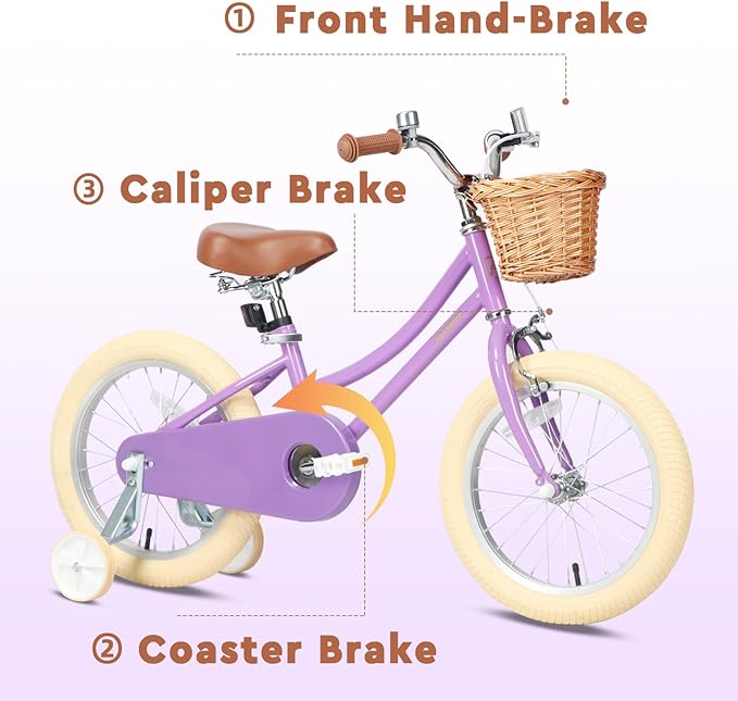 Petimini Vintage Kids Bike for Girls, 12–20 Inch Classic Bicycle with Wicker Basket & Bell, High Tensile Steel Frame, Training Wheels (12–18”), 85% Pre-Assembled, Retro Bike for Outdoor Riding