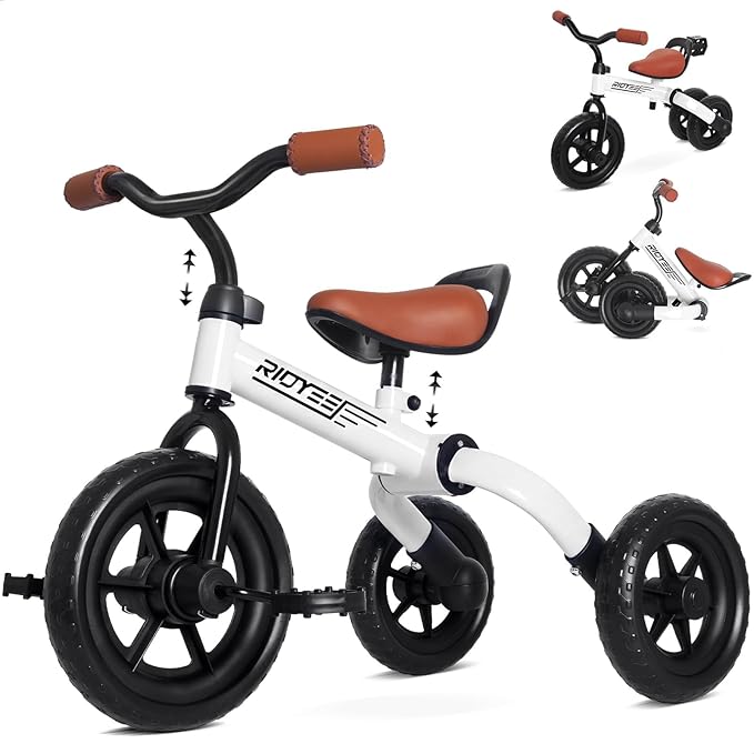 3-in-1 Foldable Tricycle and Balance Bike for Toddlers 2 to 5 Years, Tricycle for 2 Years with Adjustable Handlebar and Seat, Tricycles for 3-5 Years with DIY Plate, White