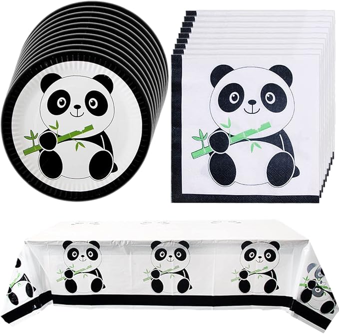 Panda Party Supplies, 20 plates, 20 napkins and 1 tablecloth