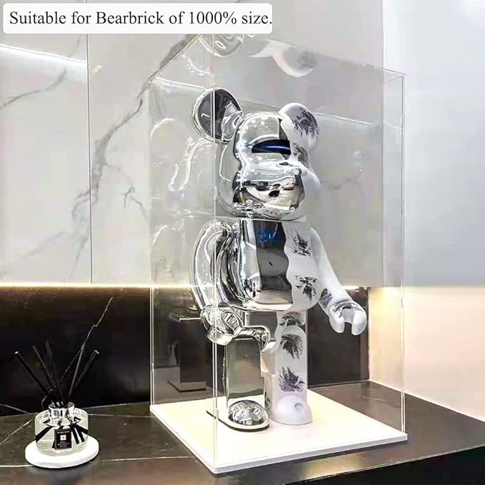 Acrylic Display Case for Bearbrick 1000%, Clear Large Display Box for Collectibles, 29 inch Tall Acrylic Box Display Storage Cube with White Base
