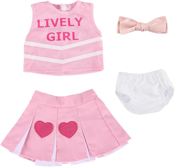 BABESIDE 4 Pcs Reborn Baby Doll Clothes Set for 17-22 Inch Dolls Girl, Heart Pattern Babydoll Skirt with Bow Hair Clip and Diaper fit Realistic Baby Doll Accessories , Pink