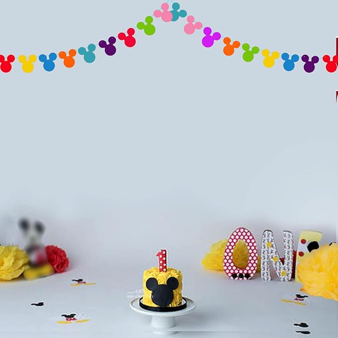 45pcs Rainbow Mouse Head Banner Flags Colorful Felt Fabric Cartoon Banners Reusable Cutouts Mouse Garland for Birthday Party Decoration Supplies, Room Decor, Baby Shower, Classroom Decorations