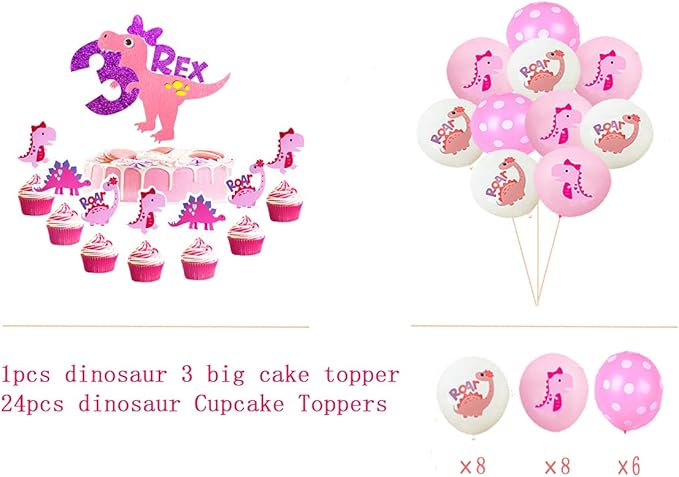 Pink 3rd Dinosaur BackdropParty Supplies