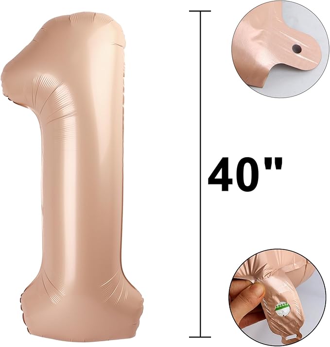 40 Inch Caramel Balloon Number 1 First Birthday Jumbo Mylar Foil Helium Balloon for 10 21 31 Birthday Digital for Birthday Party Wedding Anniversary Party Decorations
