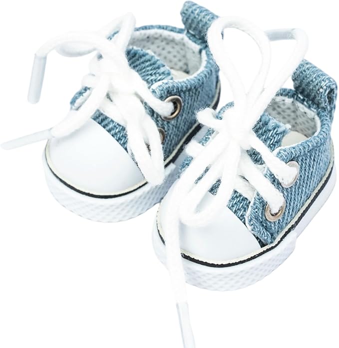 Mini Doll Shoes, 1 Pair Cute Lace Up Canvas Sneakers Compatible for 17cm/15cm Doll Shoes Toy Outfit Accessories Easter Gifts(Blue)