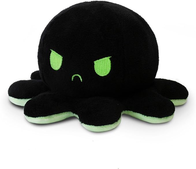 TeeTurtle Reversible Octopus Plushie 4-Inch Glow in the Dark Two-Sided Flip Plush Toy with Embroidered Details - Cute Mini Collectible Plush for Kids, Teens, and Adults