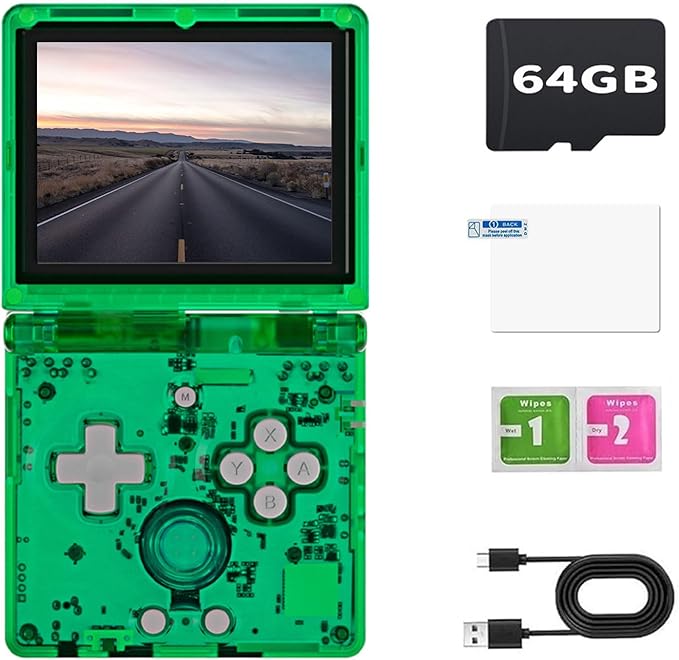 RG35XXSP FILP Retro Game Console,3.5 Inch IPS Screen 640x480,Built-in 64GB TF Card,with 3300mAh Battery Linux System Classic Consoles,Support HD and TV Output Casual Game Console(Green)