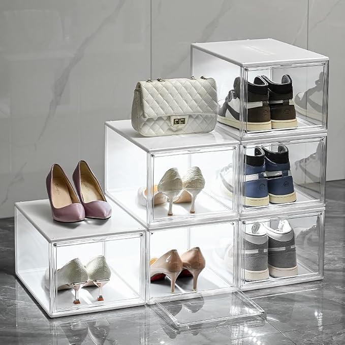 14.17"X10.63"X8.66" Acrylic Display Case with lights, Clear Storage Organizers Box with Magnetic Door, Dustproof Showcase for Handbags, Purses, Boots, Figures, Book