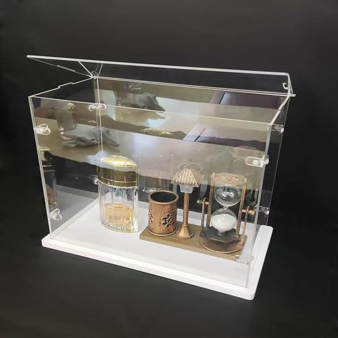Clear Acrylic Display Cabinet Assembly, Thickened Base, top openable Door, Sturdy L-Shaped Buckle, dust Protection Cabinet for Action Doll Toy Collectibles (White, 50x30x40cm/20X12X16in)