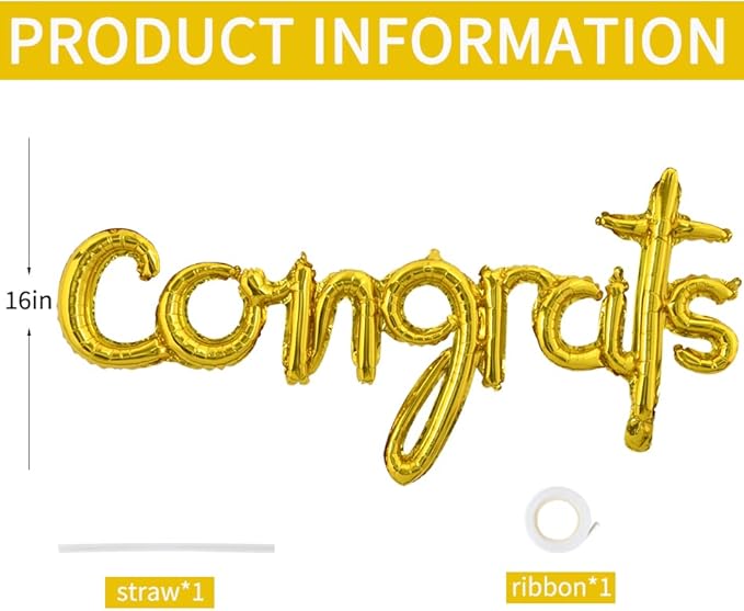 TONIFUL Congrats Balloons - 45 Inch Gold Congrats Foil Balloons Banner Reusable Material for 2026 Graduation Party Graduate Congratulations Class of 2026 Congrats Grad Decorations Supplies