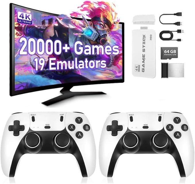 Retro Game Stick, 4K HDMI Output & Wireless Controller Plug and Play Video Game Console with 20000+ Games, Arcade Game Console (64G)