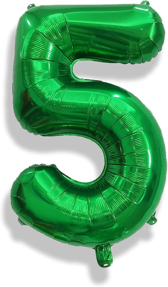 40 Inch Dark Green 5 Number Balloons, Large Foil Self Inflating 5th Birthday Number Balloon, 0-9 Set Number Ballons for Girls Men 25th 35th Birtyday Party Anniversary Jungle Decorations Supplies