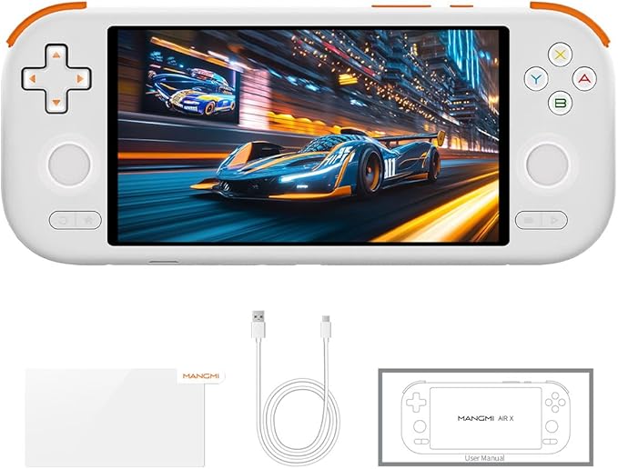 Mangmi Air X Game Console,5.5 Inch IPS LCD Android 14 System and 5000mAh Battery Video Games Consoles,with DDR4+64G eMMC and Wireless Networt Console Casual Game Console RGB Joystick/6-Axis(White)