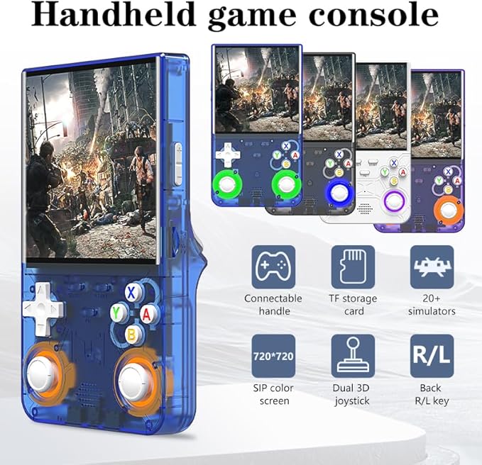 R36 Ultra Retro Handheld Game Console, with 128G Built-in 40000+ Games, 3000mAh Rechargeable, Support 20+ Simulators, Linux System, 4.0 Inch IPS Screen Portable Pocket Arcade (Transparent Blue)