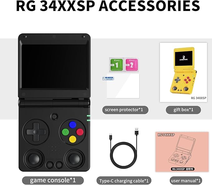 RG34XXSP Retro Handheld Game Console RG34XX SP Retro Gaming Console with 64G Preloaded 5000+ Games,3300 mAh Battey,Portable Pocket Arcade Support 30+ Simulators 5G WiFi Bluetooth HD Black