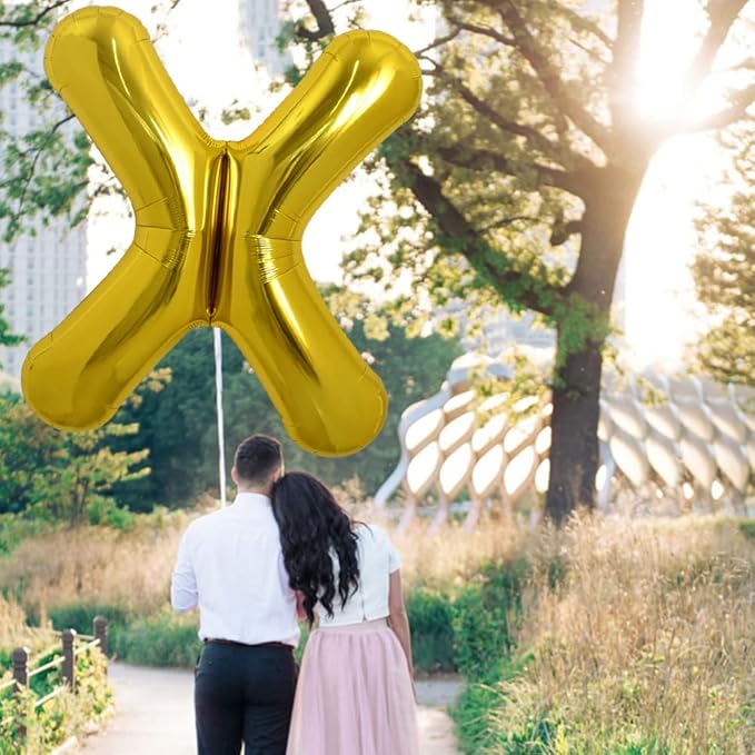 TONIFUL 40 Inch Large Gold Letter X Balloons - Helium Filled Foil Mylar Big Balloons for Birthday Party & Anniversary Decorations