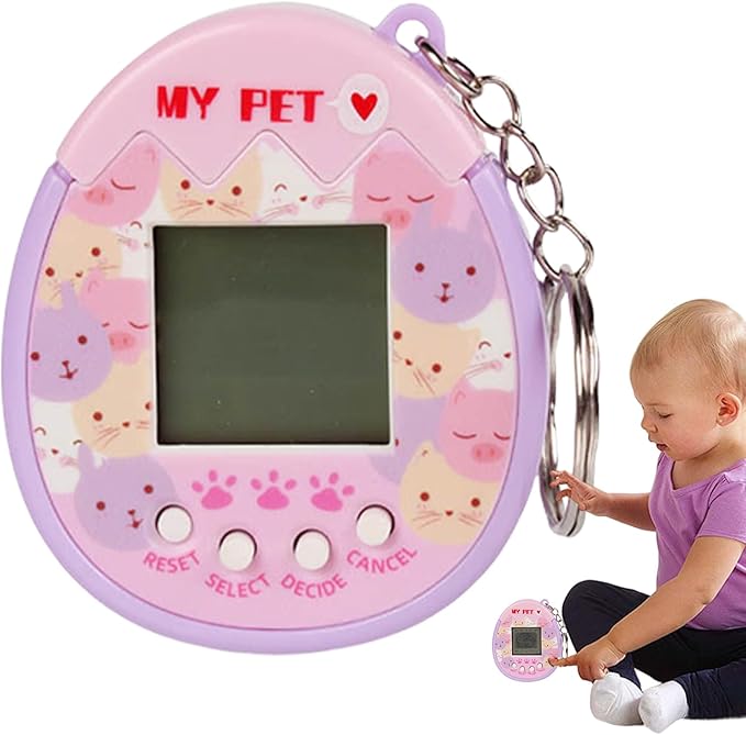 Digital Pet Keychain - Giga Pets Electronic Virtual Pet Toy, Durable PP with Stress-Relief Design, Social Skills Development for Kids, Teens & Adults (Birthday Gift) ﻿ (Pink)