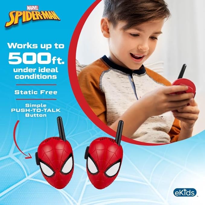 eKids Walkie Talkies for Kids, Static Free and Extended Range, Indoor and Outdoor Toys (Spiderman)