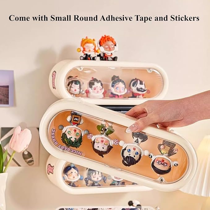 2 Pack Clear Display Case for Figures, Wall Mounted Acrylic Display Box with Magnetic Door, Dustproof Showcase for Collectibles Mini Funko Pop Popmart Action Figures (Cream)