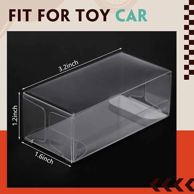 Yexiya 200 Pcs 1/64 Display Case for Model Car, 0.35mm Thick Clear Display Box Plastic Display Case Box Protector for Action Figures Toys Collectibles 1/64 Scale Model Car, 3.2 x 1.2 x 1.6 Inch