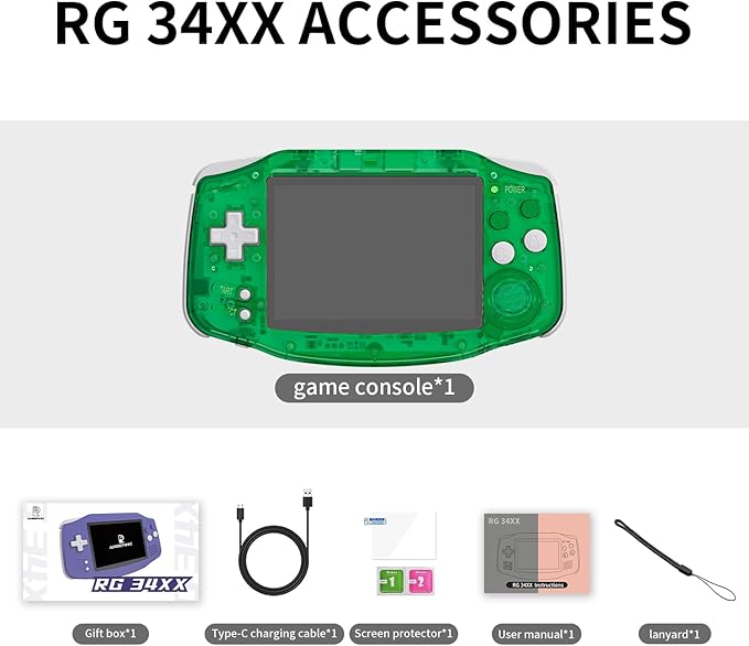 Doriteney RG34XX Retro Handheld Game Console Linux OS 3.4 Inch IPS 720 * 480 Screen 64G Card 5000+ Classic Games RG34XX H700 64-bit 3500mAh Battery Game Player compatible with Bluetooth WIFI