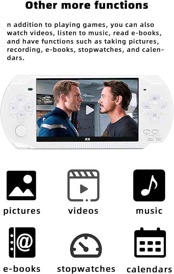 JXD Handheld Game Console 4.3 inch 8GB Built in 2000 Games for Multiple Simulators X6 Retro Video Game Console Mp3/4/Ebook TV Out Mini Hand Portable Game Player Device Holiday (White)